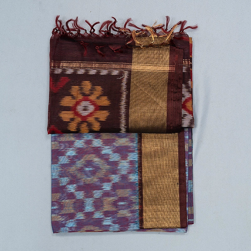 Hayagrivas Blue-Purple Ikkat Kora Silk Cotton Saree SSCBF155H1-21