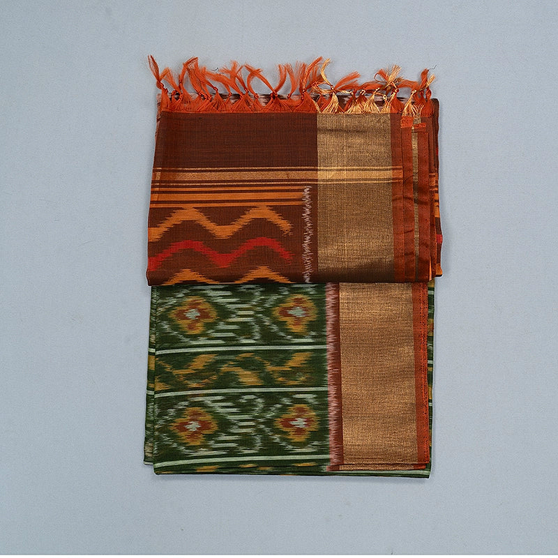 Hayagrivas Mehandi Green Ikkat Kora Silk Cotton Saree SSCBF155H1-22
