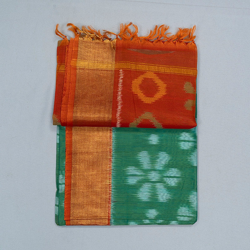 Hayagrivas Sea Green Ikkat Kora Silk Cotton Saree SSCBF155H1-28