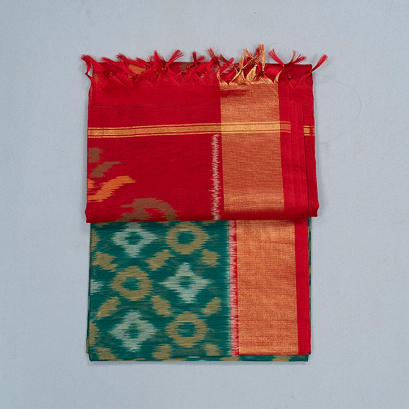 Hayagrivas Bottle Green Ikkat Kora Silk Cotton Saree SSCBF155H1-87