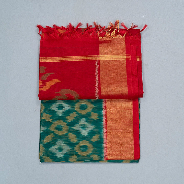 Hayagrivas Bottle Green Ikkat Kora Silk Cotton Saree SSCBF155H1-87