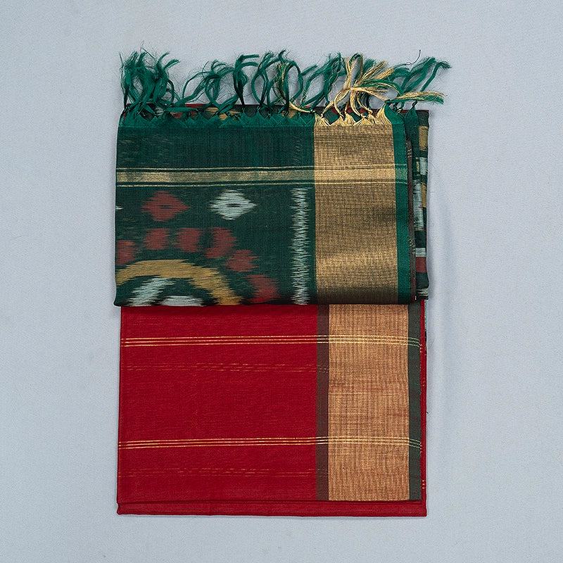 Hayagrivas Maroon Ikkat Kora Silk Cotton Saree SSCBF155H2-2