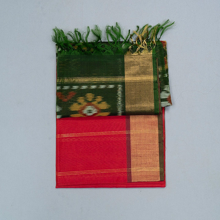 Hayagrivas Red Ikkat Kora Silk Cotton Saree SSCBF155H2-3