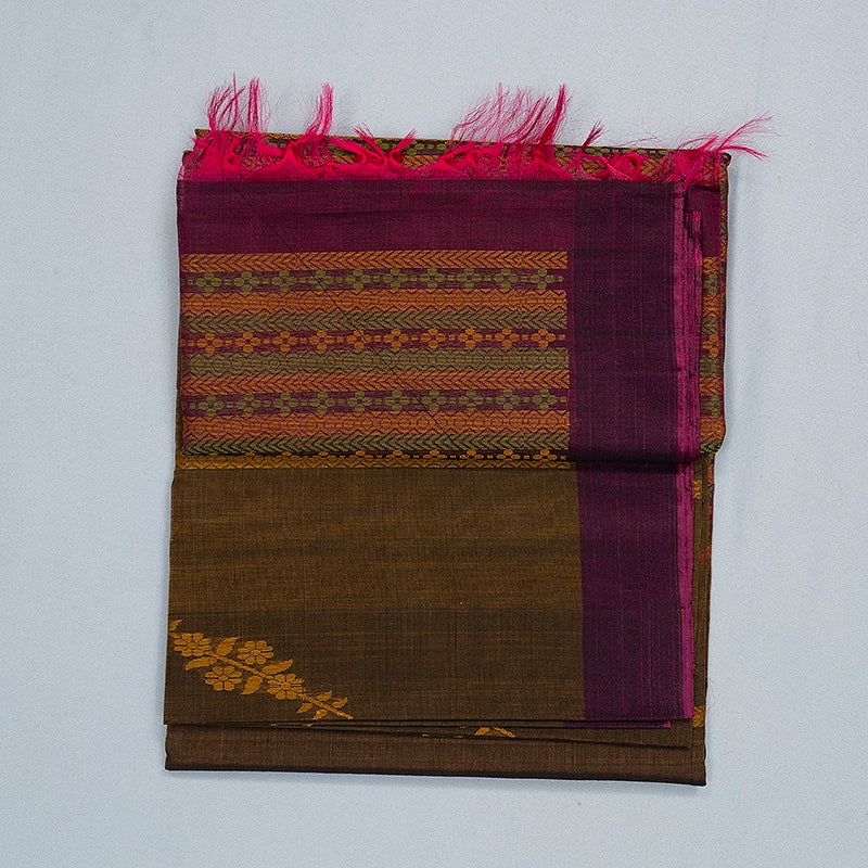 Hayagrivas Earthy Brown Kora Silk Cotton Saree SSCBF156H2-20