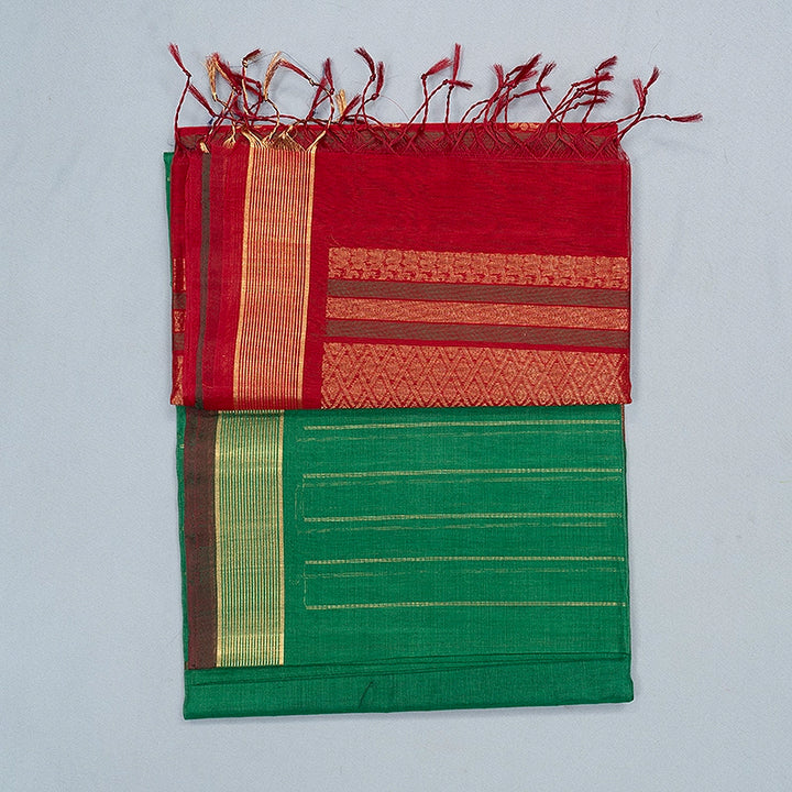 Hayagrivas Dark Green Kora Silk Cotton Saree SSCBF156H2-25