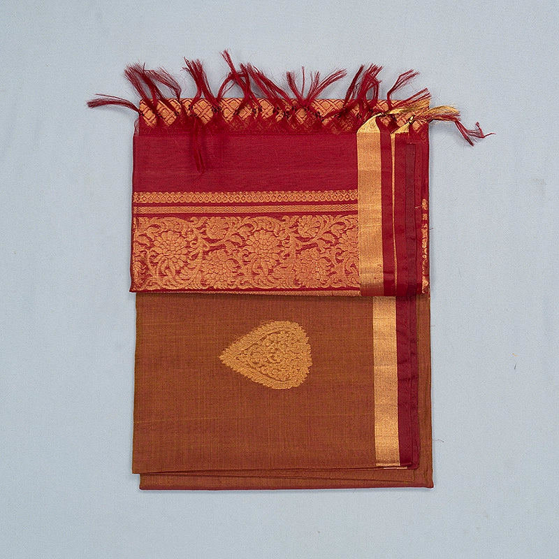 Hayagrivas Copper Brown Kora Silk Cotton Saree SSCBF156H4-8