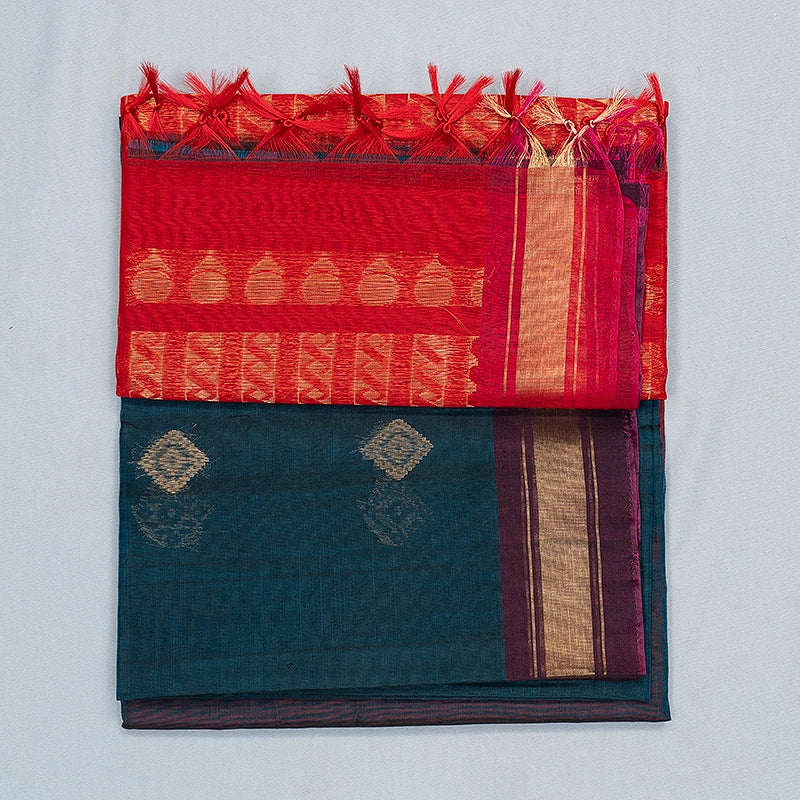 Hayagrivas Peacock Blue Kora Silk Cotton Saree SSCBF156H2-55