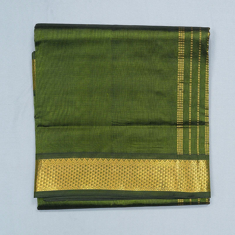 Hayagrivas Mehandi Green Pure Ten Yards Silk Cotton Saree SSCBF174I1-1