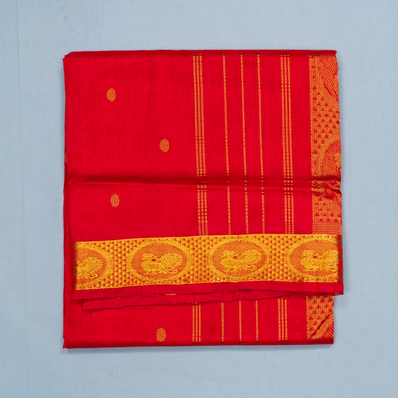 Hayagrivas Red Pure Ten Yards Silk Cotton Saree SSCBF174I2-1