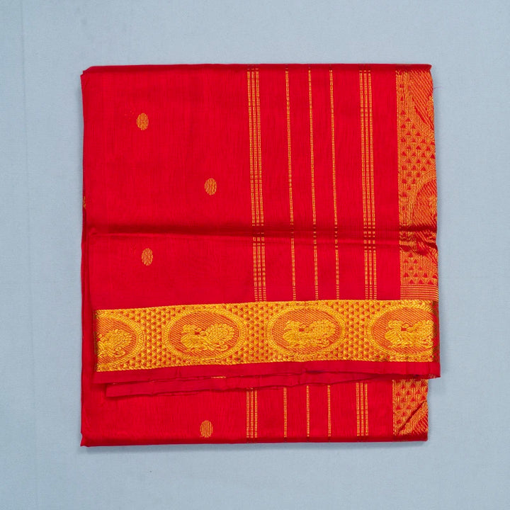 Hayagrivas Red Pure Ten Yards Silk Cotton Saree SSCBF174I2-1