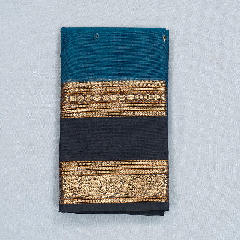 Hayagrivas Peacock Blue Handloom Kanchi Cotton Saree SSCBF177I10-6