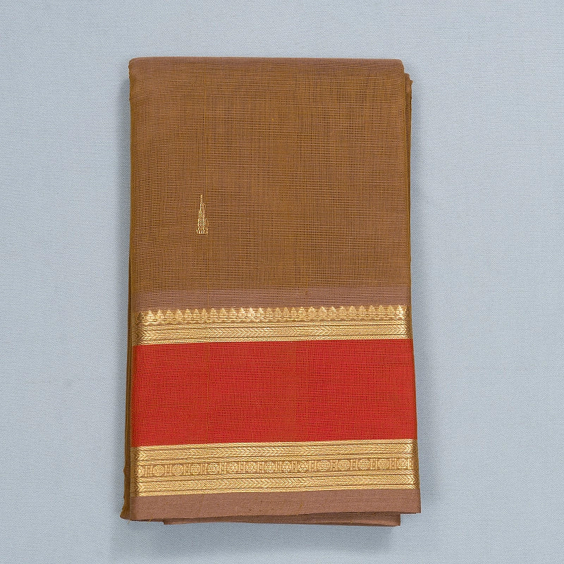 Hayagrivas Khaki Brown Handloom Kanchi Cotton Saree SSCBF177I7-6