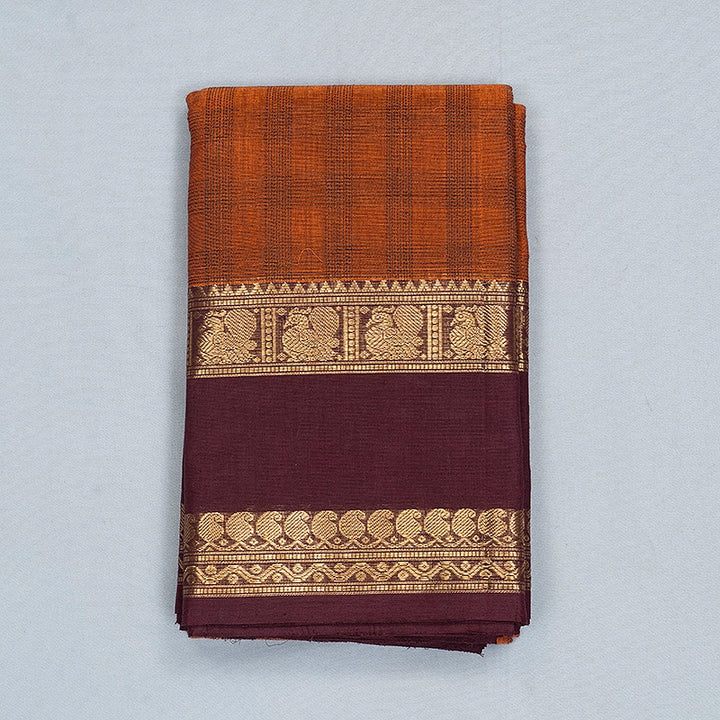 Hayagrivas Rust Orange Handloom Kanchi Cotton Saree SSCBF177I8-5