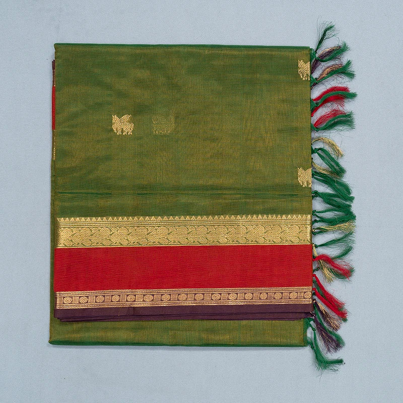Hayagrivas Parrot Green Kanchi Silk Cotton Saree SSCBF179I5-9