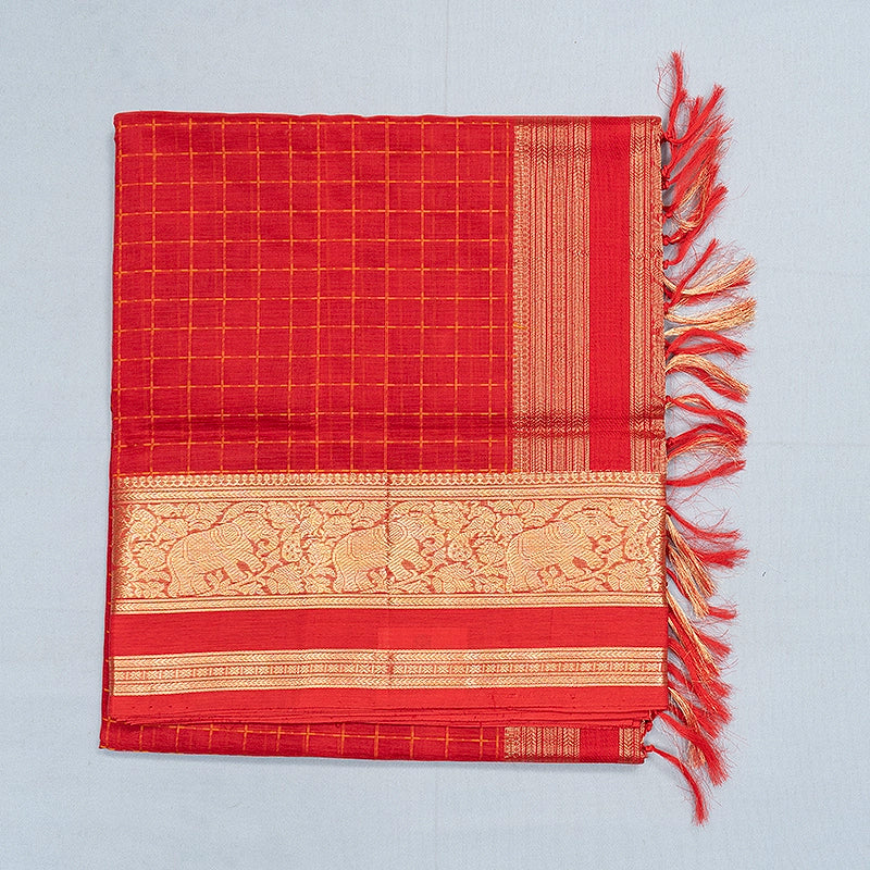 Hayagrivas Red Kanchi Silk Cotton Saree SSCBF179I8-5