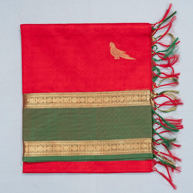 Hayagrivas Red Kanchi Silk Cotton Saree SSCBF179I9-13
