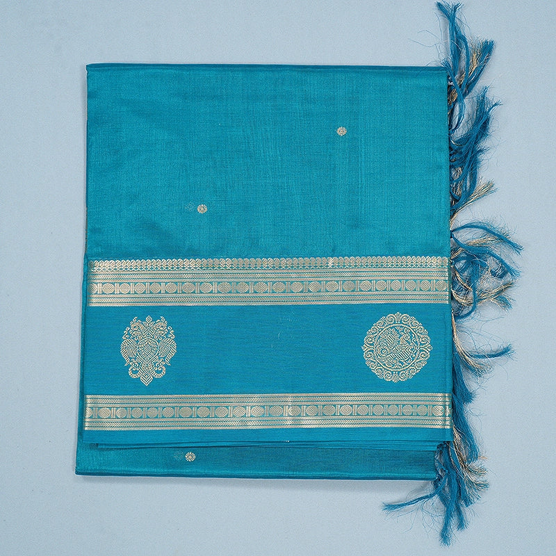Hayagrivas Turquoise Blue Kanchi Silk Cotton Saree SSCBF179I9-24