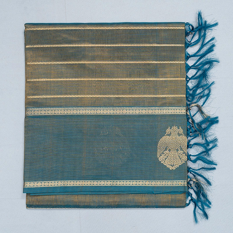 Hayagrivas Yellowish-Blue Kanchi Silk Cotton Saree SSCBF179I9-33