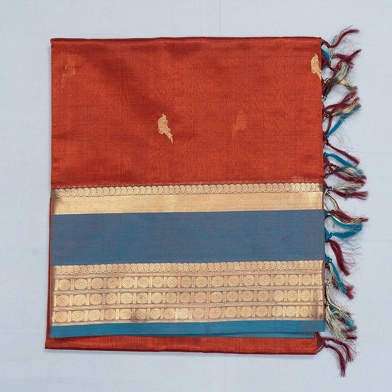 Hayagrivas Rust Brown Kanchi Silk Cotton Saree SSCBF179I9-5