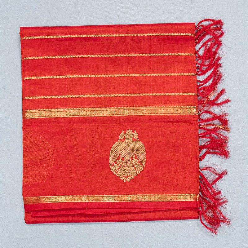 Hayagrivas Reddish-Orange Kanchi Silk Cotton Saree SSCBF179I9-9
