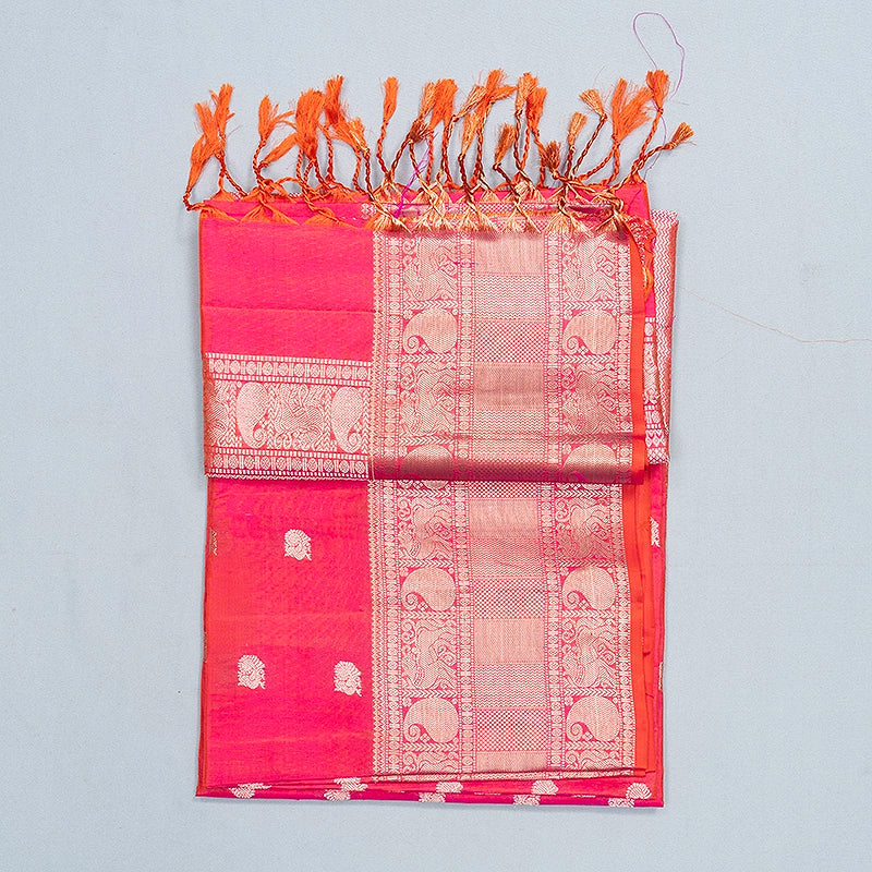 Hayagrivas Orangish-Pink Handloom Soft Silk Saree SSKBF149H10-3