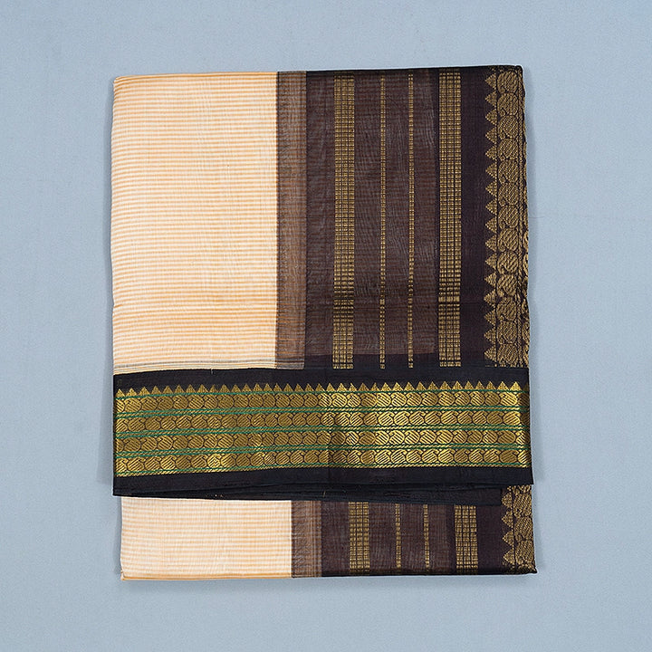 Hayagrivas Cream & Orange Stripes Pure Silk Cotton Saree SSCBF55E3-3