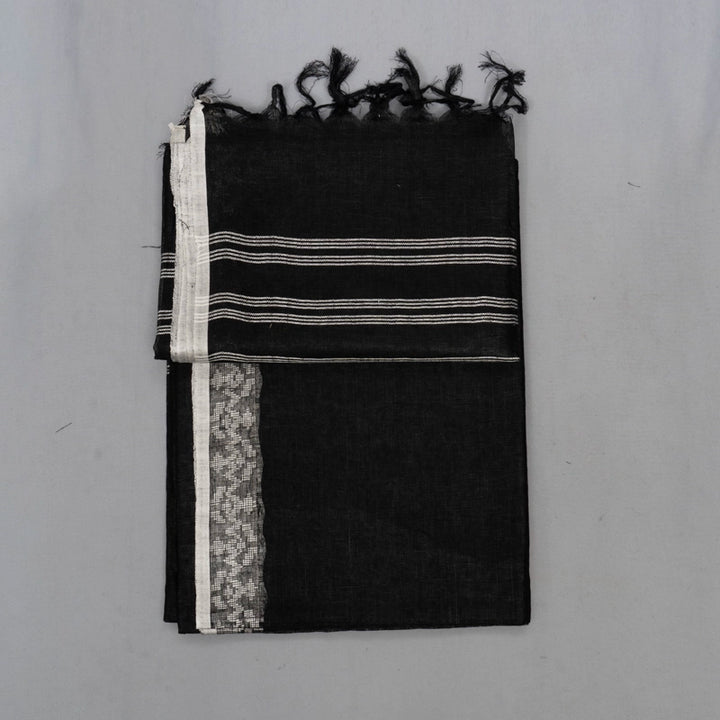 Hayagrivas Black Handloom Linen Saree KSBE147C7-3