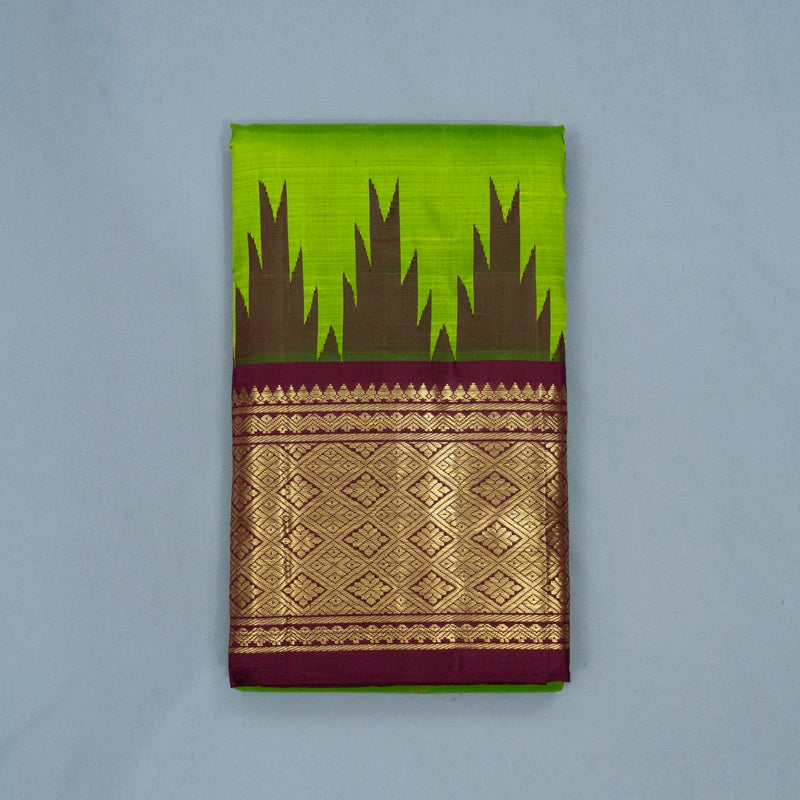 Hayagrivas Parrot Green Pure One-sided border Kanjivaram Silk Saree KBF513F2-1