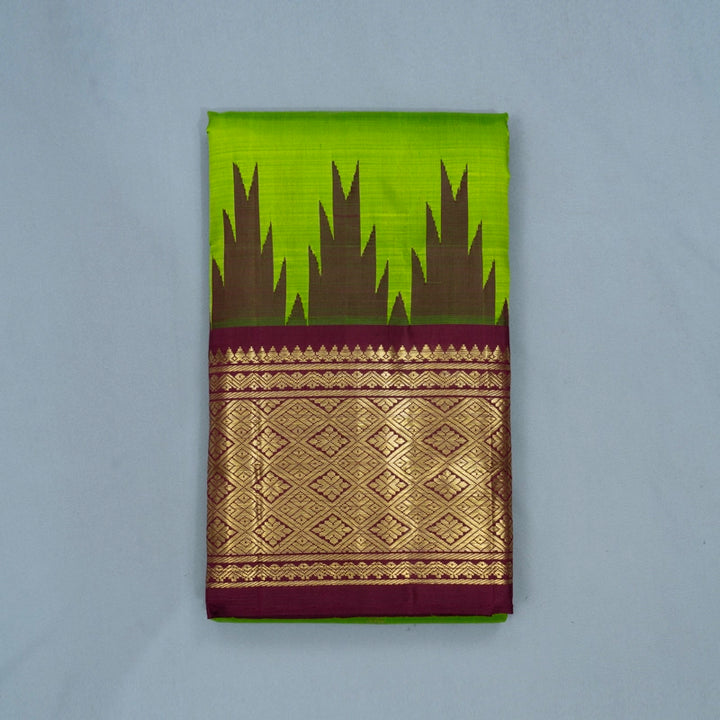 Hayagrivas Parrot Green Pure One-sided border Kanjivaram Silk Saree KBF513F2-1