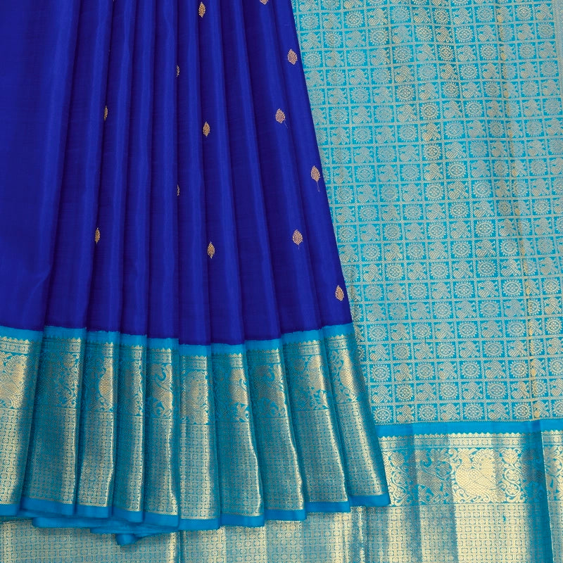 Hayagrivas Handloom MS Blue Kanjivaram Silk Saree with Sky Blue Border KBF378F1-2