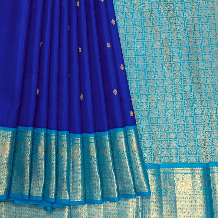 Hayagrivas Handloom MS Blue Kanjivaram Silk Saree with Sky Blue Border KBF378F1-2