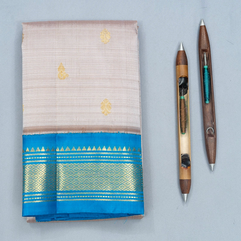 Hayagrivas Light Grey Pure One-sided Border Kanjivaram Silk Saree KBF696G1-45