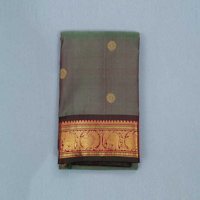 Hayagrivas Cement Green Handloom Kanjivaram Silk Saree KBF568G5-12