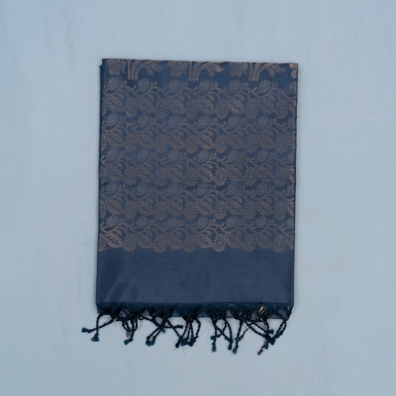 Hayagrivas Bluish-Grey Handloom Soft Silk Saree KBE2106A39-1
