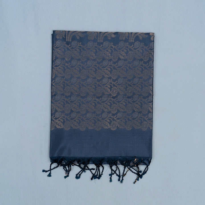 Hayagrivas Bluish-Grey Handloom Soft Silk Saree KBE2106A39-1