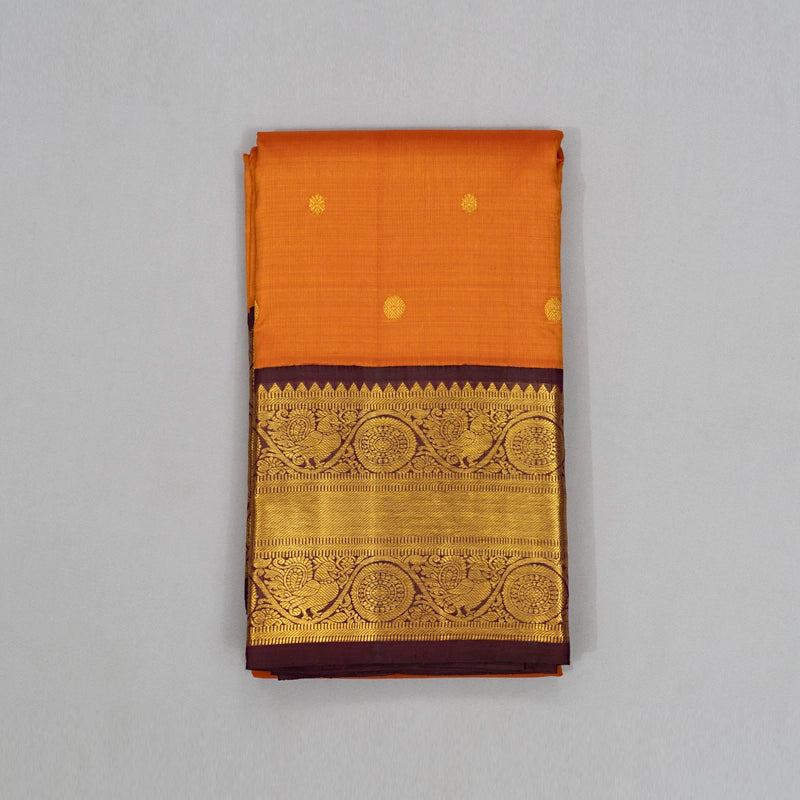 Hayagrivas Handloom Sunset Orange Kanjivaram Silk Saree with Plum Purple Border KSBE102B8-5