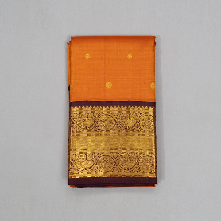 Hayagrivas Handloom Sunset Orange Kanjivaram Silk Saree with Plum Purple Border KSBE102B8-5