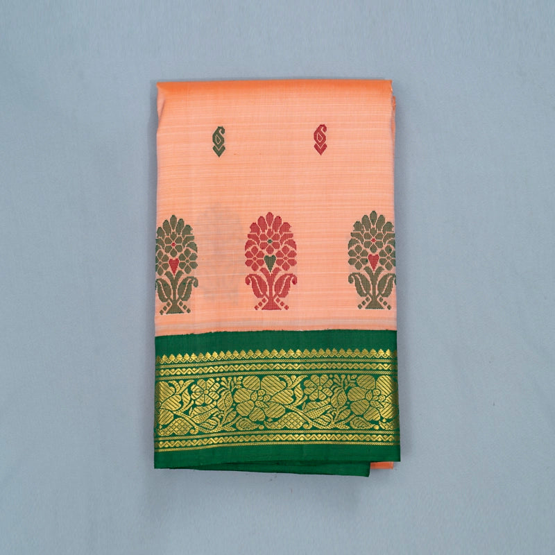 Hayagrivas Peach Orange Pure One-sided border Kanjivaram Silk Saree KBF284F7-1
