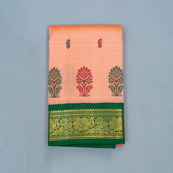 Hayagrivas Peach Orange Pure One-sided border Kanjivaram Silk Saree KBF284F7-1