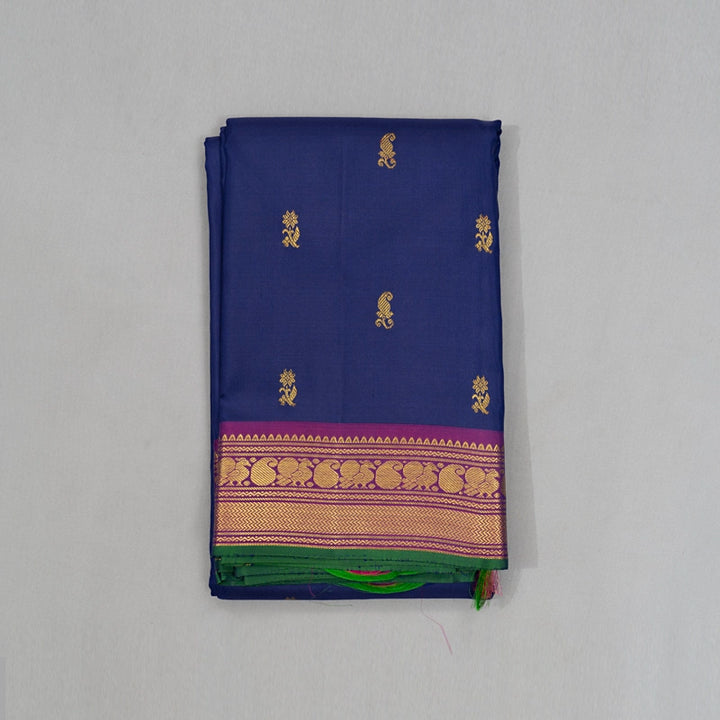 Hayagrivas Handloom Royal Blue Kanjivaram Silk Saree with Purple Border KSBE4H8-1