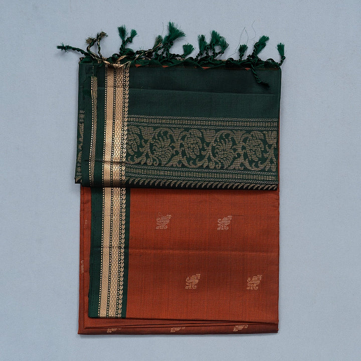 Hayagrivas Rust Orange Handloom Soft Silk Saree KBF535G11-1