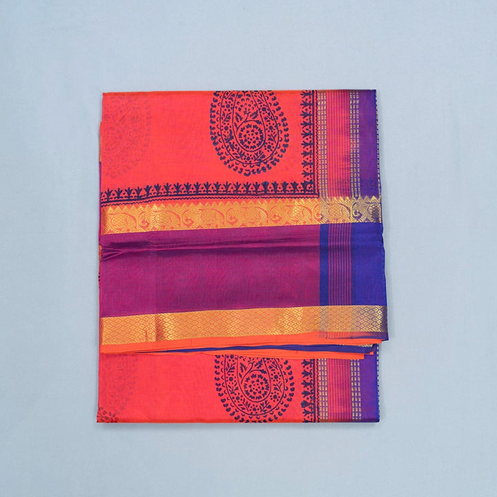Hayagrivas Peach Pink Pure Printed Silk Cotton Saree HBF195E4-2