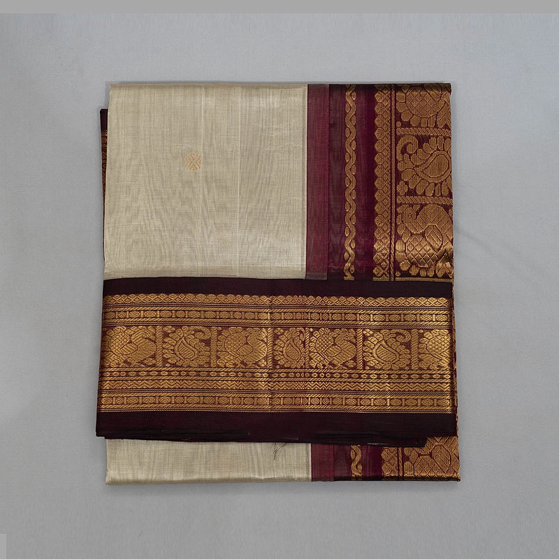 Hayagrivas Light Grey Pure Silk Cotton Saree SSCBF56E12-1
