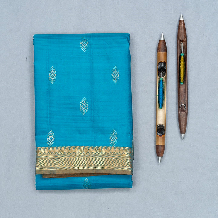Hayagrivas Handloom Sky Blue Kanjivaram Silk Saree with Beige Border KBF582G2-6
