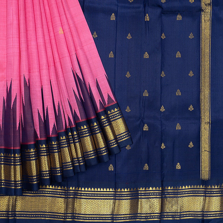Hayagrivas Rose Pink Pure One-sided border Kanjivaram Silk Saree KBF514F2-2