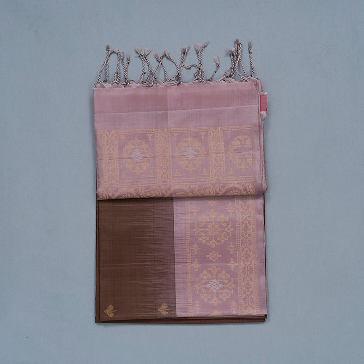 Hayagrivas Chocolate Brown Handloom Soft Silk Saree KBF553G15-2