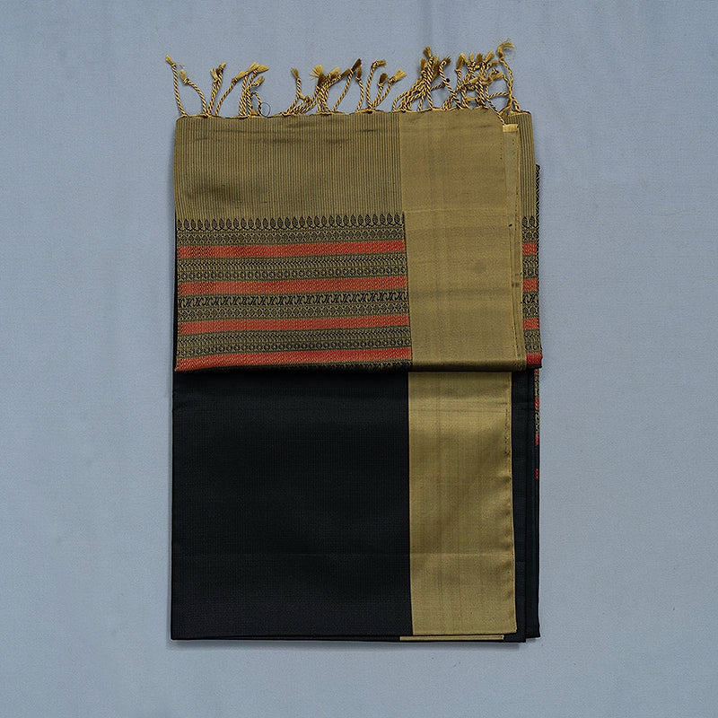 Hayagrivas Black Handloom Soft Silk Saree KBE2106A46-1