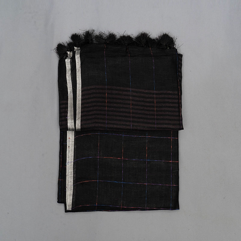 Hayagrivas Black Handloom Linen Saree KSBE147C3-4