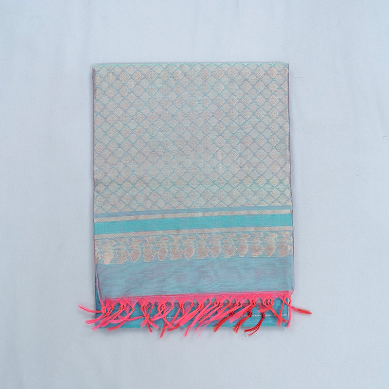 Hayagrivas Cyan Blue Kora Silk Cotton Saree KSBE92A10-14