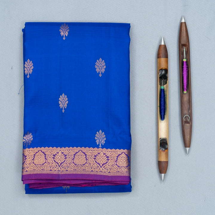 Hayagrivas Handloom MS Blue Kanjivaram Silk Saree with Purple Border KBF582G2-7